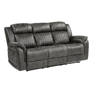 Bento 84 Inch Dual Manual Recliner Sofa- Brownish Gray Polished Microfiber
