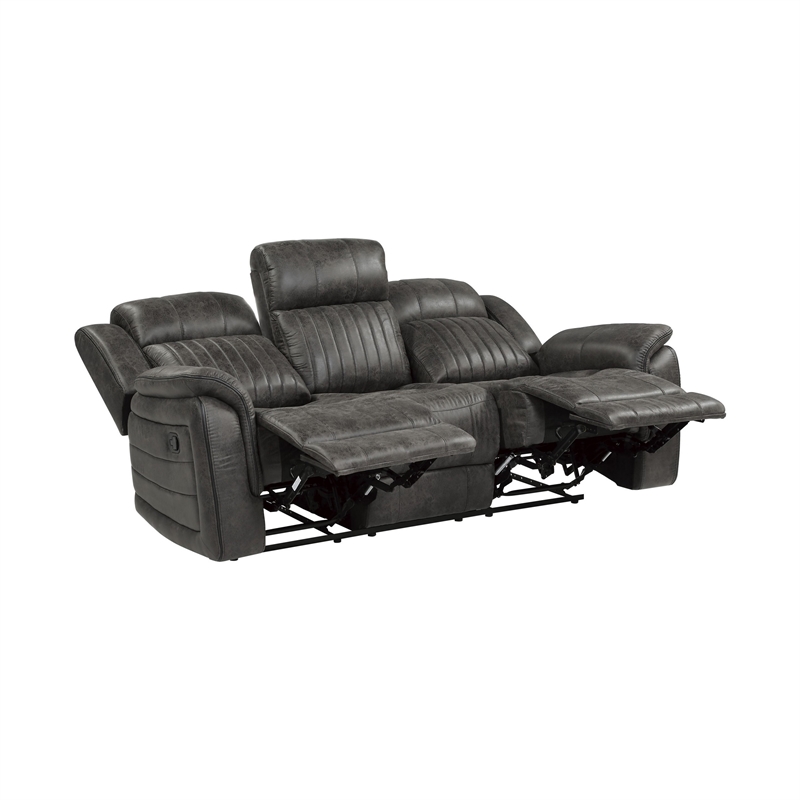 Bento 84 Inch Dual Manual Recliner Sofa- Brownish Gray Polished Microfiber