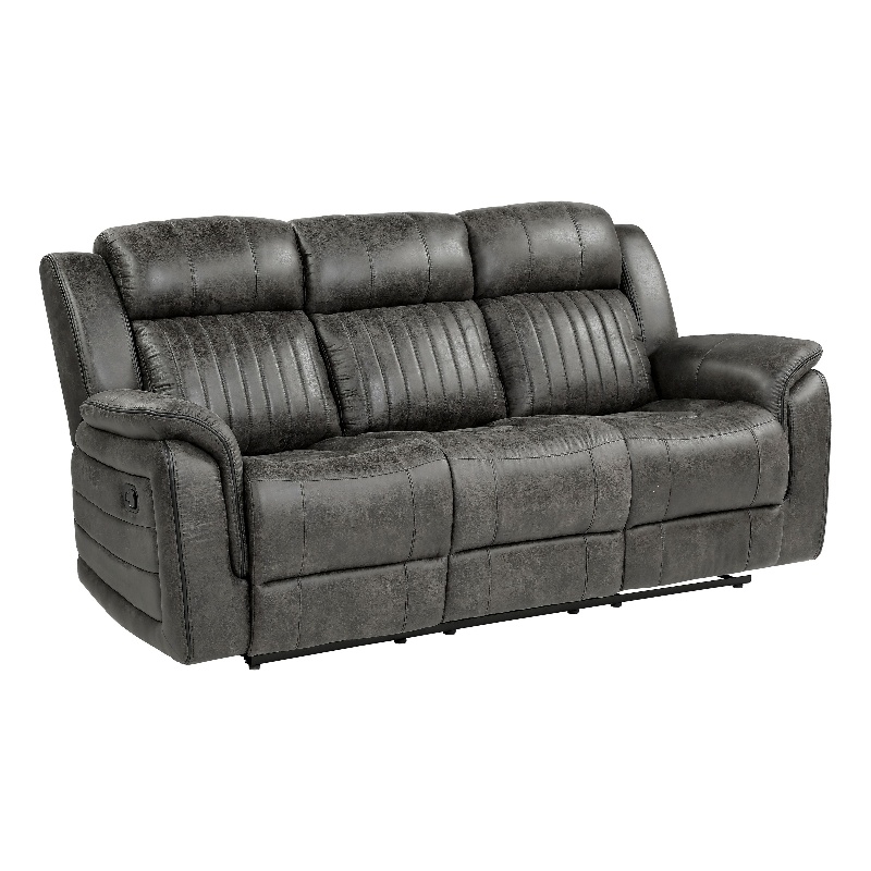 Bento 84 Inch Dual Manual Recliner Sofa- Brownish Gray Polished Microfiber