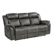 Bento 84 Inch Dual Manual Recliner Sofa- Brownish Gray Polished Microfiber