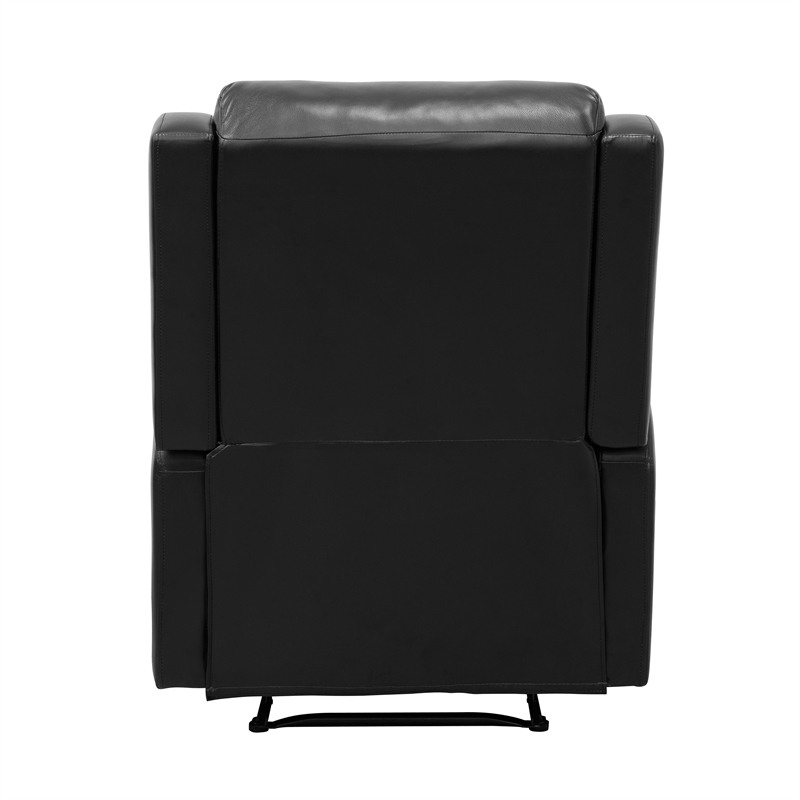 Kim 38 Inch Manual Recliner Chair- Cushioned Black Faux Leather- Solid Wood