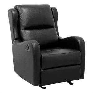 Kim 39 Inch Glider Manual Recliner Chair- Black Faux Leather- Solid Wood