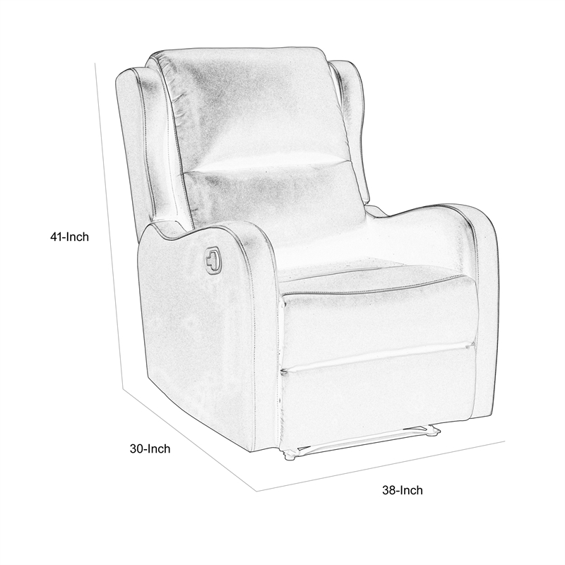 Kim 39 Inch Glider Manual Recliner Chair- Black Faux Leather- Solid Wood