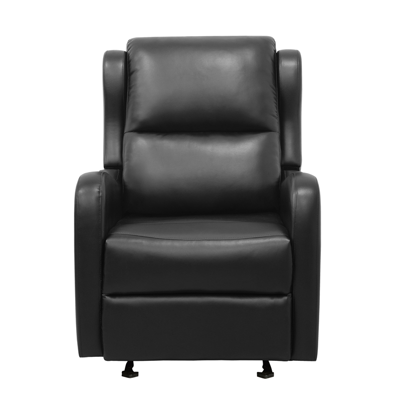 Kim 39 Inch Glider Manual Recliner Chair- Black Faux Leather- Solid Wood