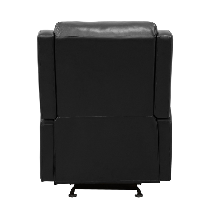 Kim 39 Inch Glider Manual Recliner Chair- Black Faux Leather- Solid Wood