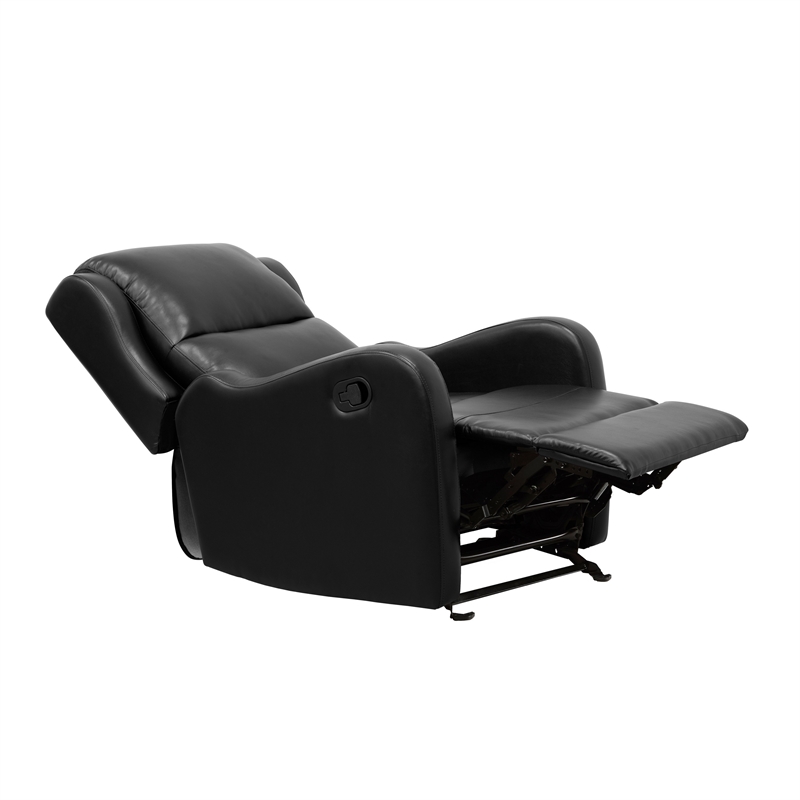 Kim 39 Inch Glider Manual Recliner Chair- Black Faux Leather- Solid Wood