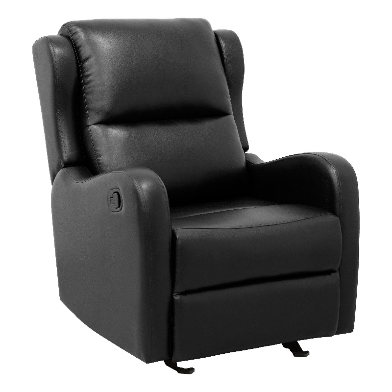 Kim 39 Inch Glider Manual Recliner Chair- Black Faux Leather- Solid Wood
