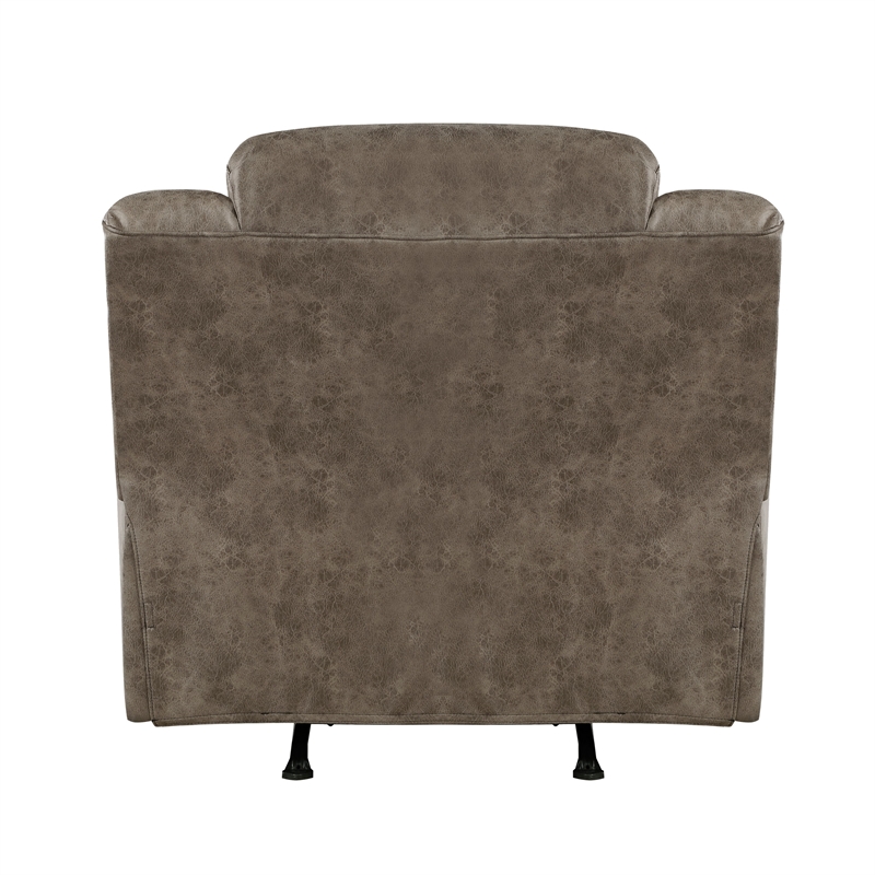Henry 46 Inch Rocker Manual Recliner Chair- Brown Microfiber- Solid Wood