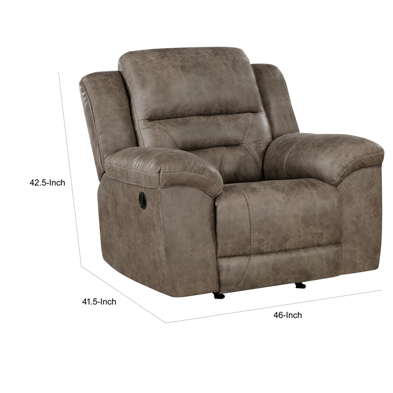 Henry 46 Inch Rocker Manual Recliner Chair- Brown Microfiber- Solid Wood