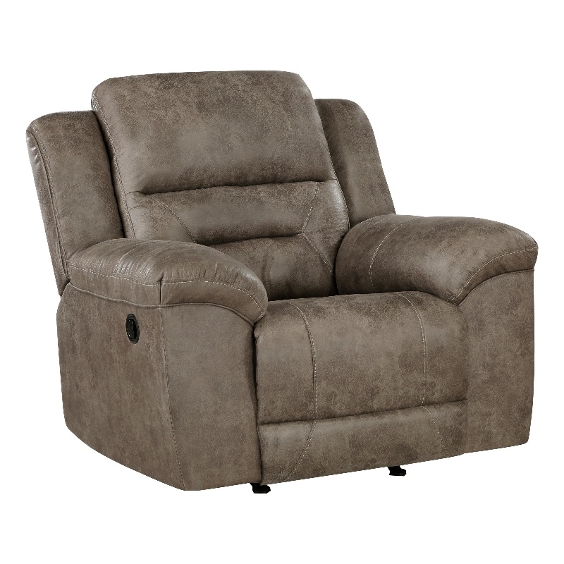 Henry 46 Inch Rocker Manual Recliner Chair- Brown Microfiber- Solid Wood