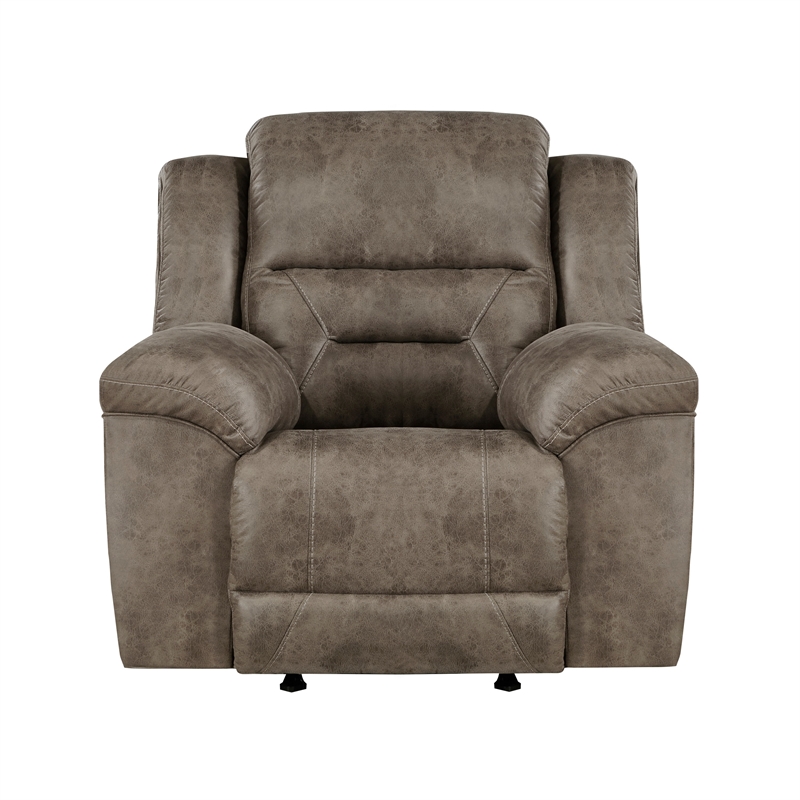 Henry 46 Inch Rocker Manual Recliner Chair- Brown Microfiber- Solid Wood