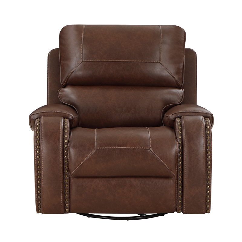 Dean 41 Inch Swivel Glider Manual Recliner Chair- Brown Faux Leather