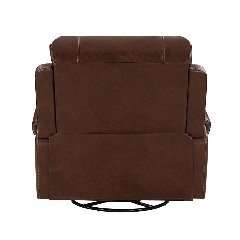 Dean 41 Inch Swivel Glider Manual Recliner Chair- Brown Faux Leather