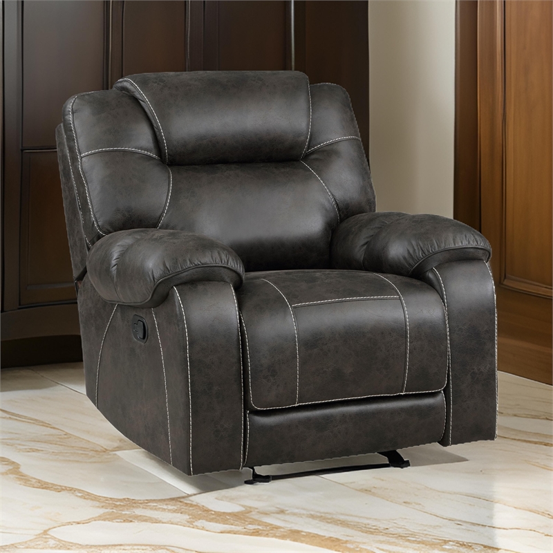 Lily 42 Inch Manual Glider Recliner Chair- Brown Microfiber- Solid Wood