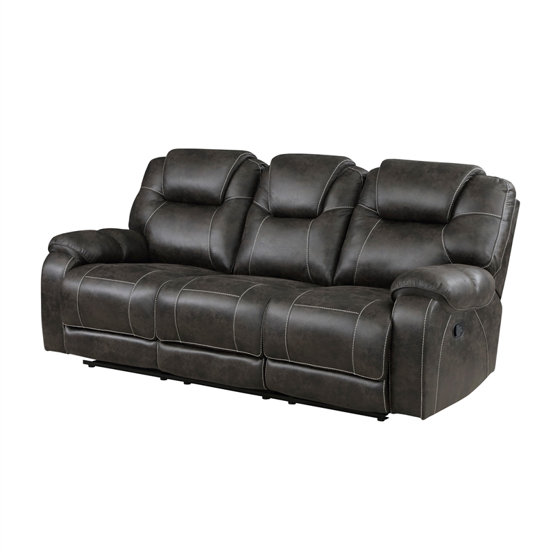 Lily 87 Inch Double Manual Recliner Sofa- Brown Microfiber- Solid Wood