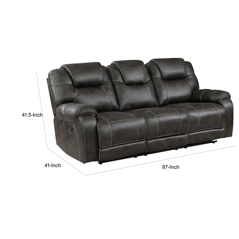 Lily 87 Inch Double Manual Recliner Sofa- Brown Microfiber- Solid Wood