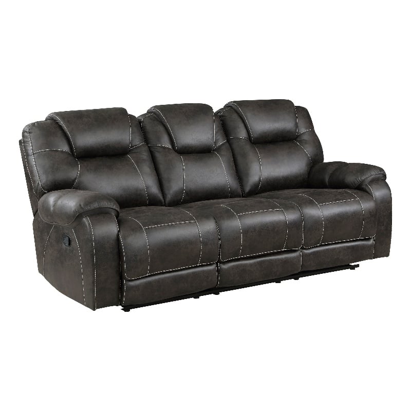 Lily 87 Inch Double Manual Recliner Sofa- Brown Microfiber- Solid Wood
