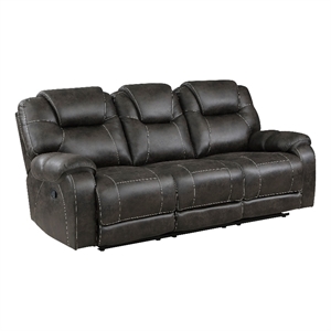 Lily 87 Inch Double Manual Recliner Sofa- Brown Microfiber- Solid Wood
