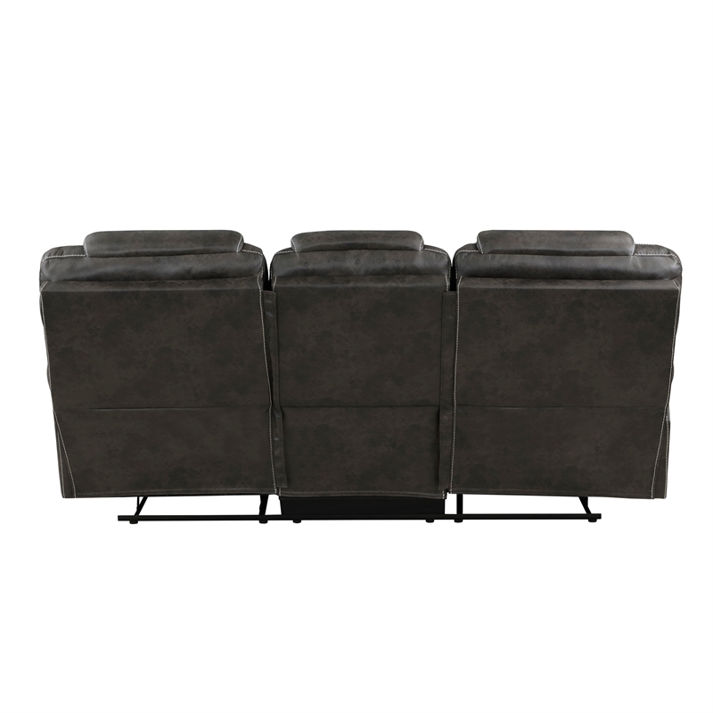 Lily 87 Inch Double Manual Recliner Sofa- Brown Microfiber- Solid Wood