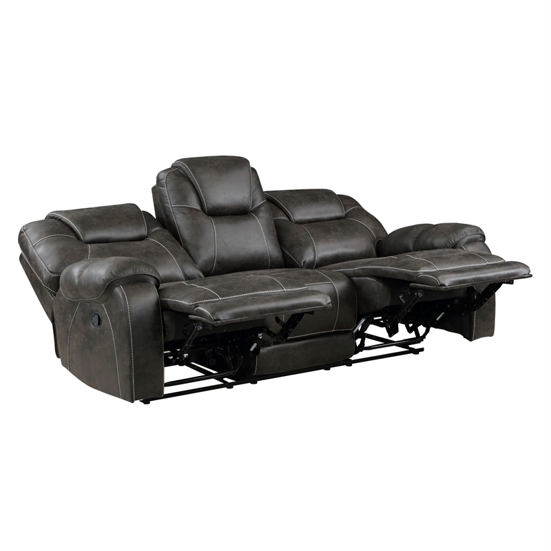 Lily 87 Inch Double Manual Recliner Sofa- Brown Microfiber- Solid Wood