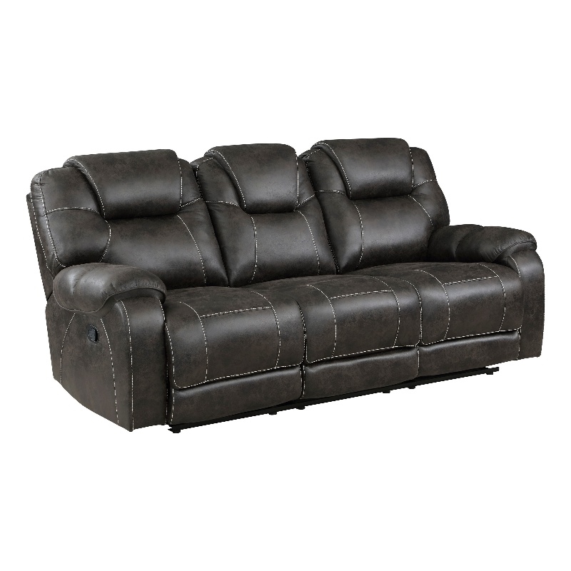 Lily 87 Inch Double Manual Recliner Sofa- Brown Microfiber- Solid Wood
