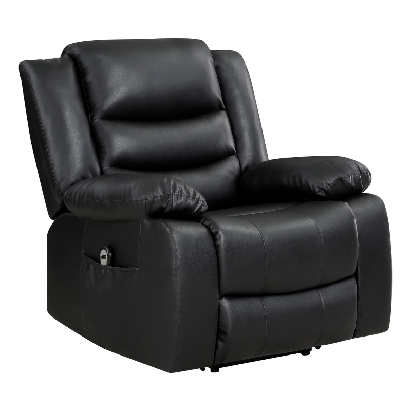Carry 39 Inch Power Lift Recliner Chair- Black Faux Leather- Solid Wood