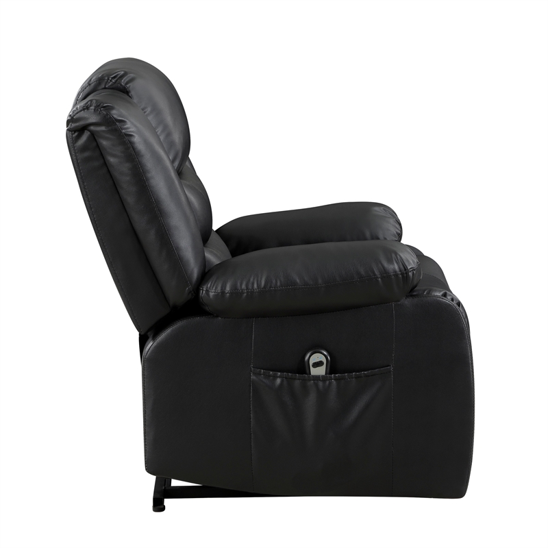 Carry 39 Inch Power Lift Recliner Chair- Black Faux Leather- Solid Wood