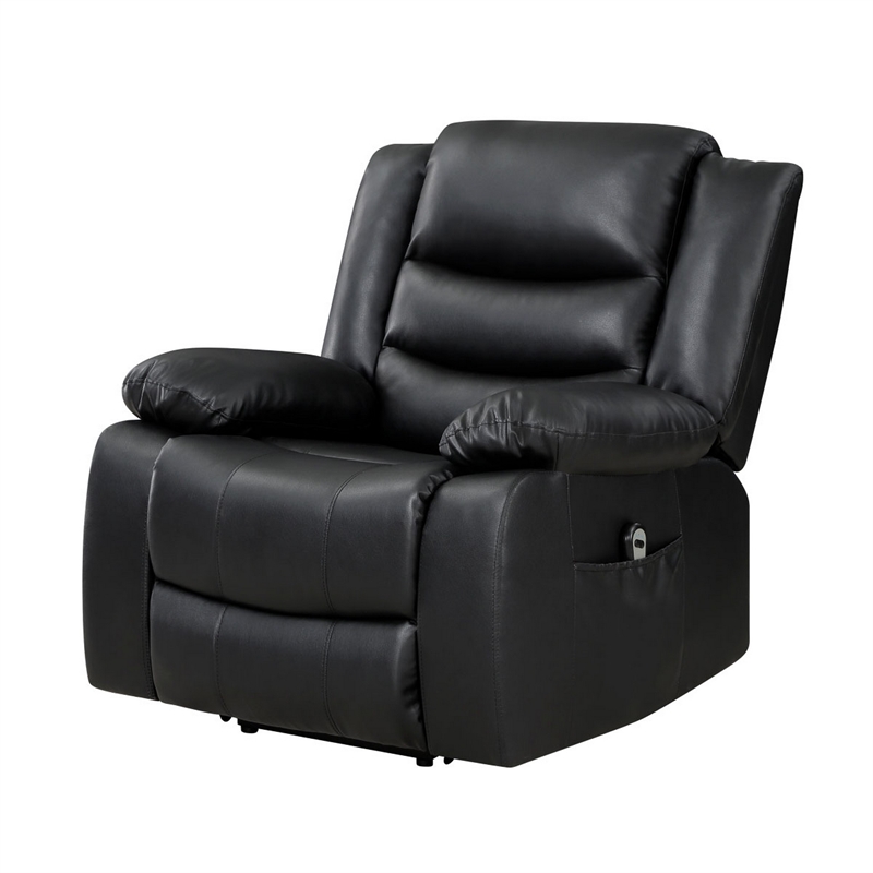 Carry 39 Inch Power Lift Recliner Chair- Black Faux Leather- Solid Wood