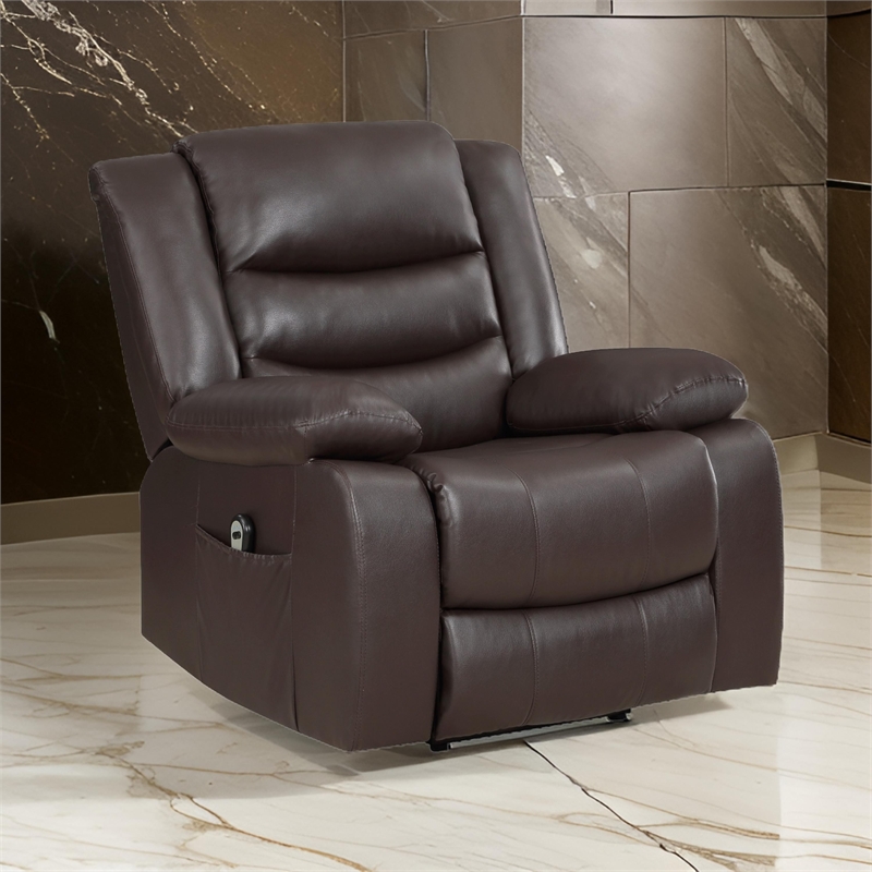Carry 39 Inch Power Lift Recliner Chair- Solid Wood Dark Brown Faux Leather