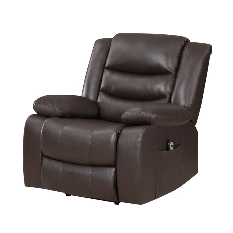 Carry 39 Inch Power Lift Recliner Chair- Solid Wood Dark Brown Faux Leather