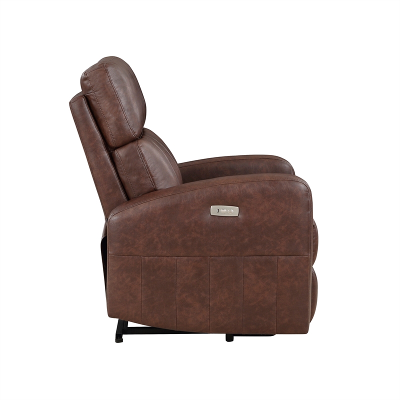 Eva 38 Inch Power Lift Recliner Chair- Brown Faux Leather- Solid Wood