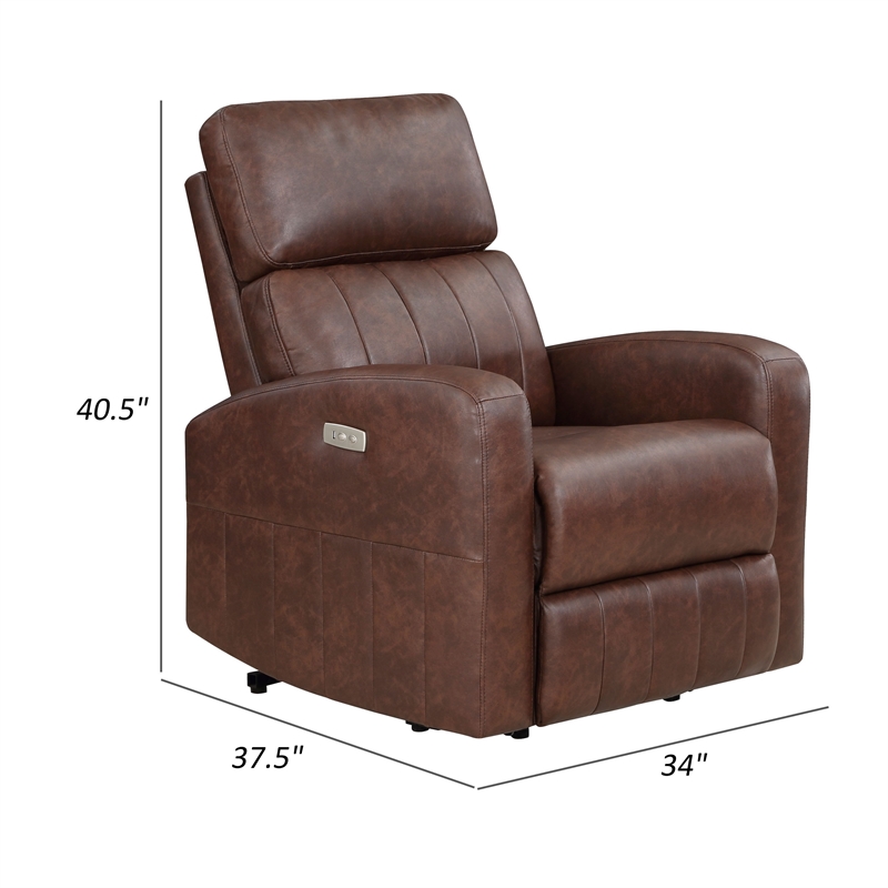 Eva 38 Inch Power Lift Recliner Chair- Brown Faux Leather- Solid Wood