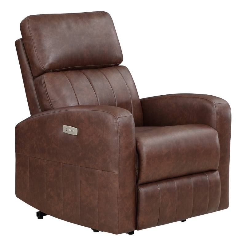 Eva 38 Inch Power Lift Recliner Chair- Brown Faux Leather- Solid Wood