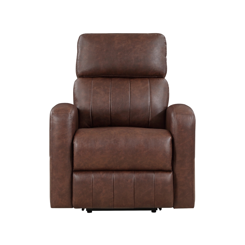 Eva 38 Inch Power Lift Recliner Chair- Brown Faux Leather- Solid Wood