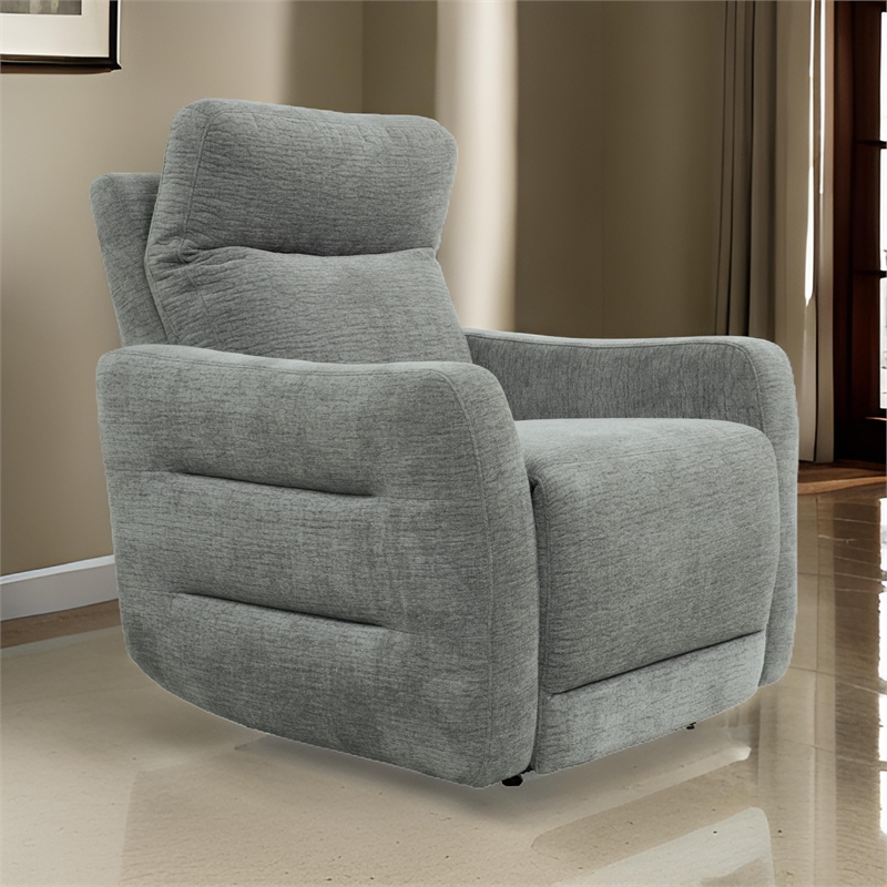 Eddie 38 Inch Power Lay Flat Recliner Chair- Gray Chenille- Power Headrest
