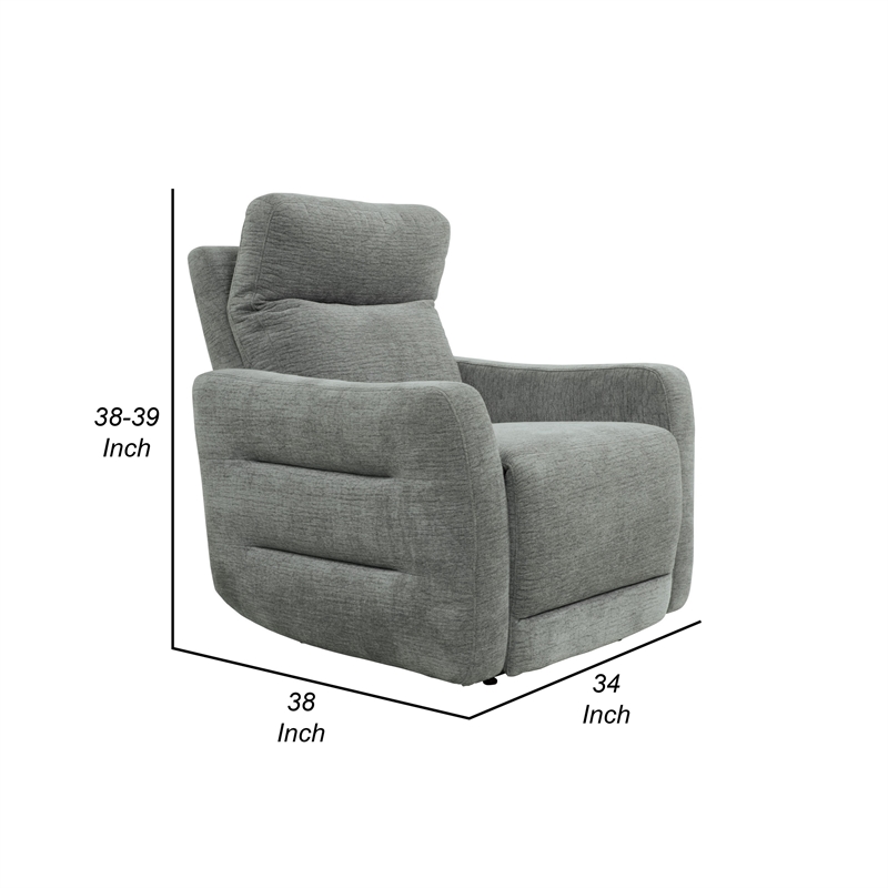 Eddie 38 Inch Power Lay Flat Recliner Chair- Gray Chenille- Power Headrest