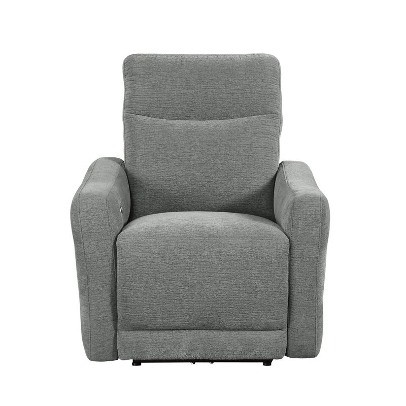 Eddie 38 Inch Power Lay Flat Recliner Chair- Gray Chenille- Power Headrest
