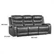 Paul Power Recliner Sofa- 87 Inch- Gray Faux Leather- Drop Down Table