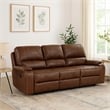 Dean 87 Inch Dual Manual Recliner Sofa- Cupholders- Brown Faux Leather