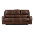 Dean 87 Inch Dual Manual Recliner Sofa- Cupholders- Brown Faux Leather
