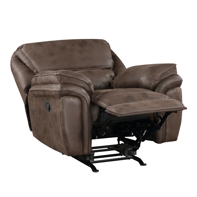 Tony 45 Inch Manual Recliner Chair- Cushioned Brown Microfiber- Solid Wood