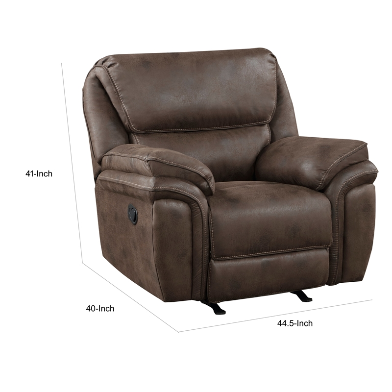 Tony 45 Inch Manual Recliner Chair- Cushioned Brown Microfiber- Solid Wood