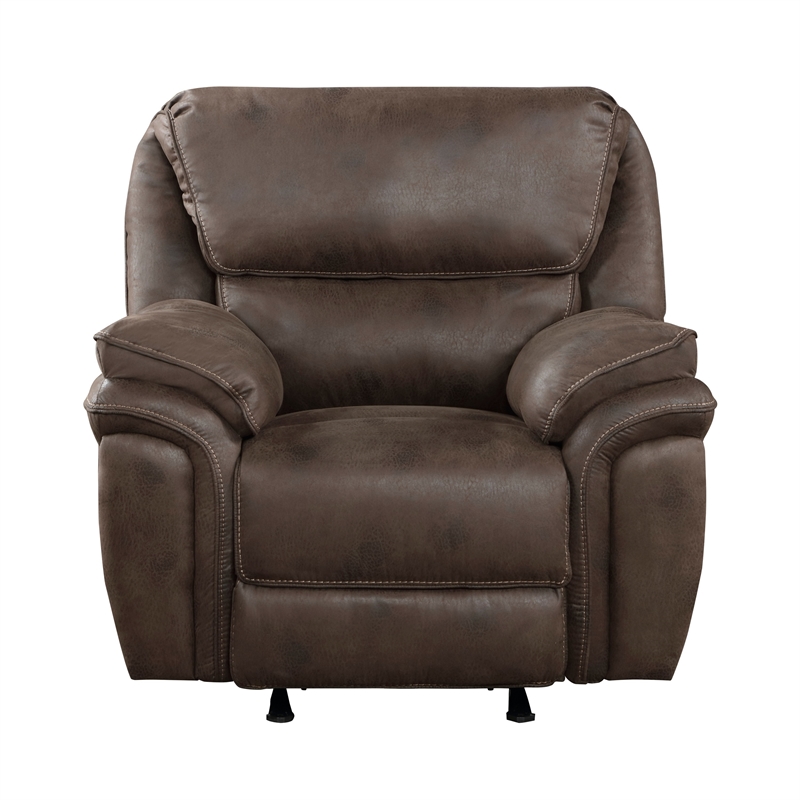 Tony 45 Inch Manual Recliner Chair- Cushioned Brown Microfiber- Solid Wood