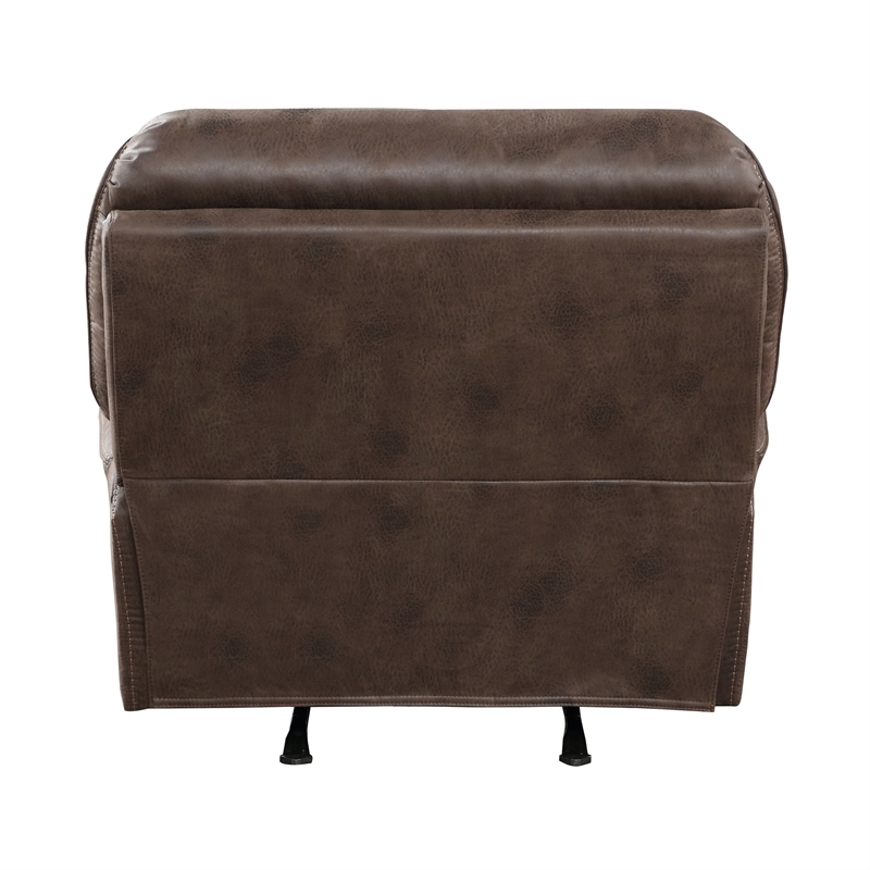 Tony 45 Inch Manual Recliner Chair- Cushioned Brown Microfiber- Solid Wood