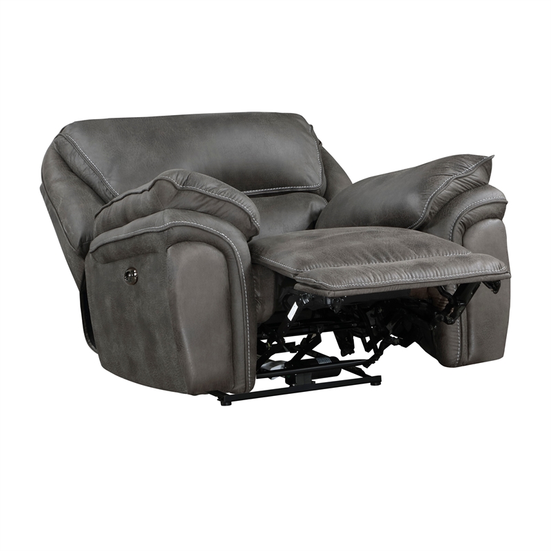 Tony 40 Inch Power Recliner Chair- Gray Microfiber- Solid Wood- USB Port
