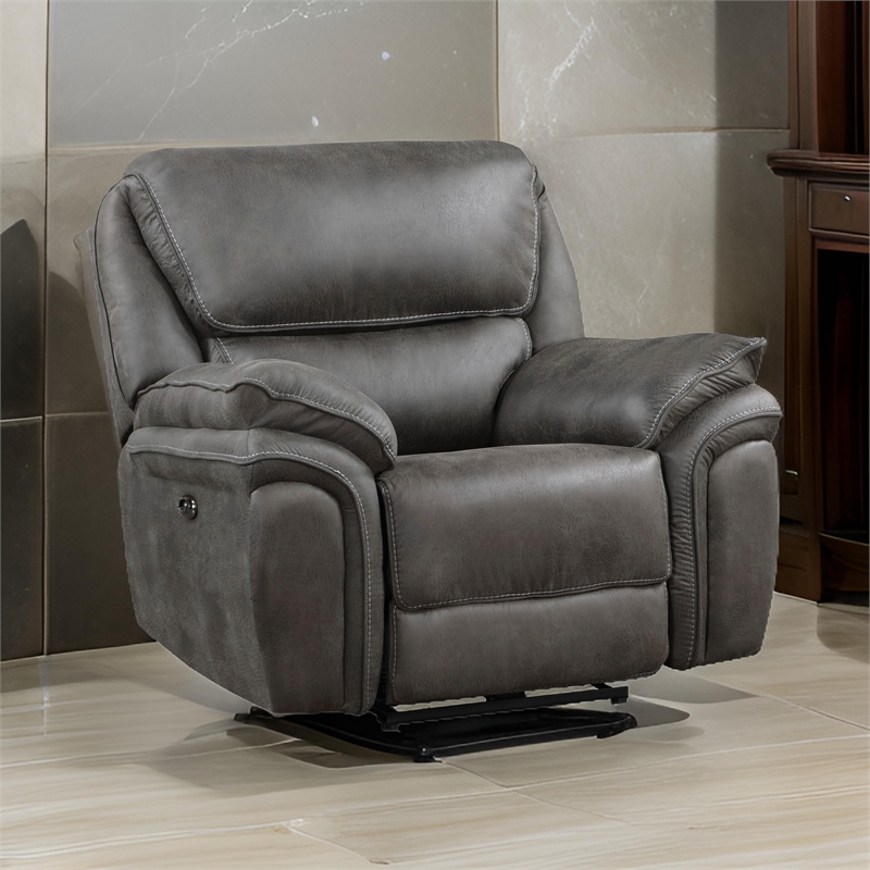 Tony 40 Inch Power Recliner Chair- Gray Microfiber- Solid Wood- USB Port