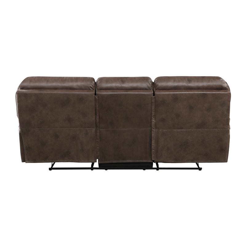 Tony 90 Inch Double Manual Recliner Sofa- Brown Microfiber- Solid Wood