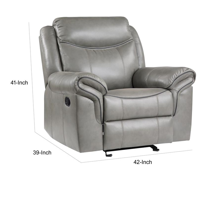 Max 42 Inch Manual Recliner Chair- Gray Faux Leather- Solid Wood- Metal