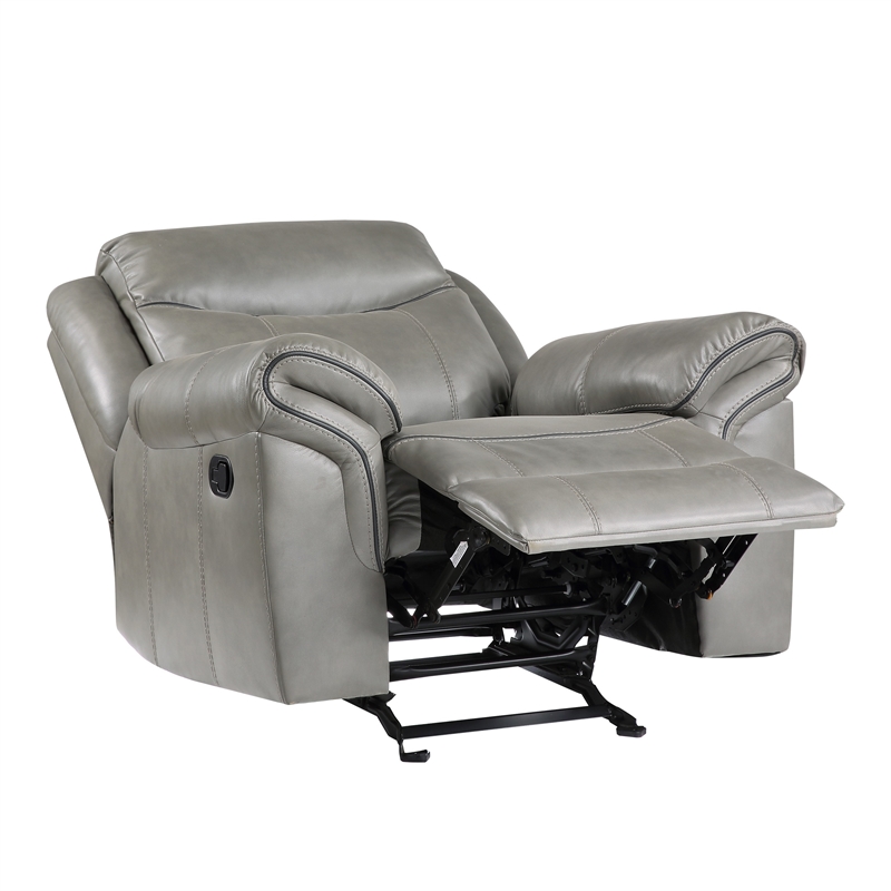 Max 42 Inch Manual Recliner Chair- Gray Faux Leather- Solid Wood- Metal