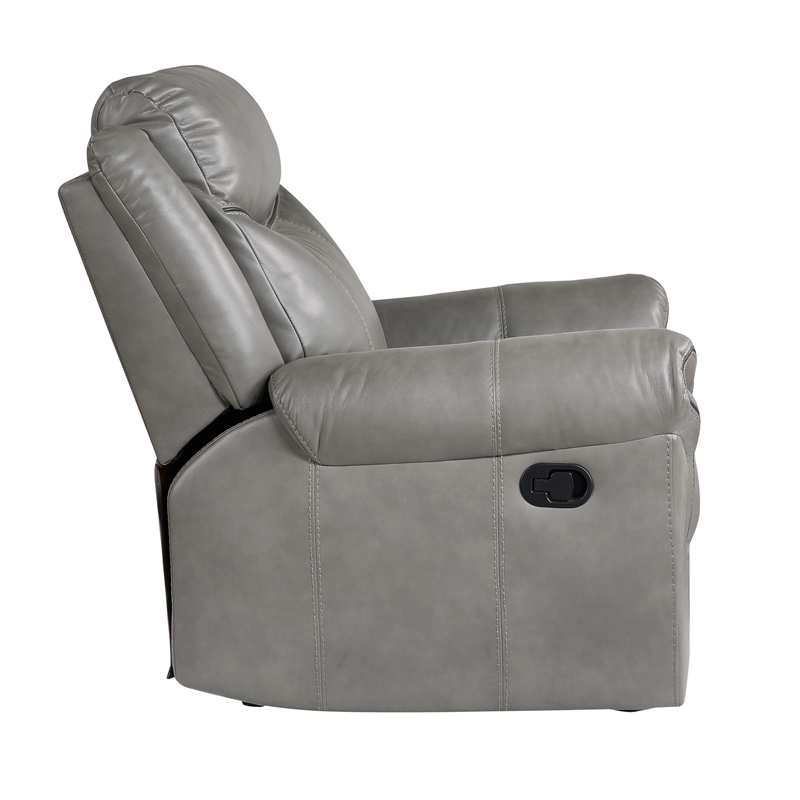 Max 42 Inch Manual Recliner Chair- Gray Faux Leather- Solid Wood- Metal